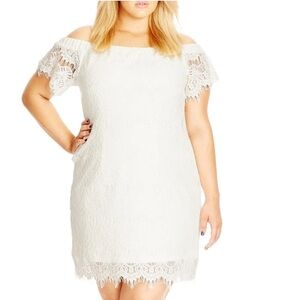 City Chic Off the Shoulder White Lace Dress